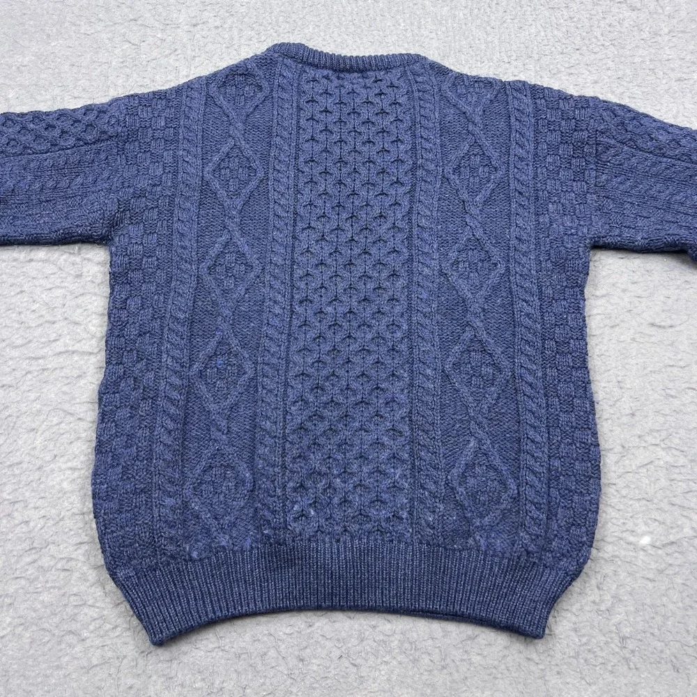 VTG Aran Country Sweater Men's Large Blue Chunky Cable Knit Wool‎ Jumper Ireland